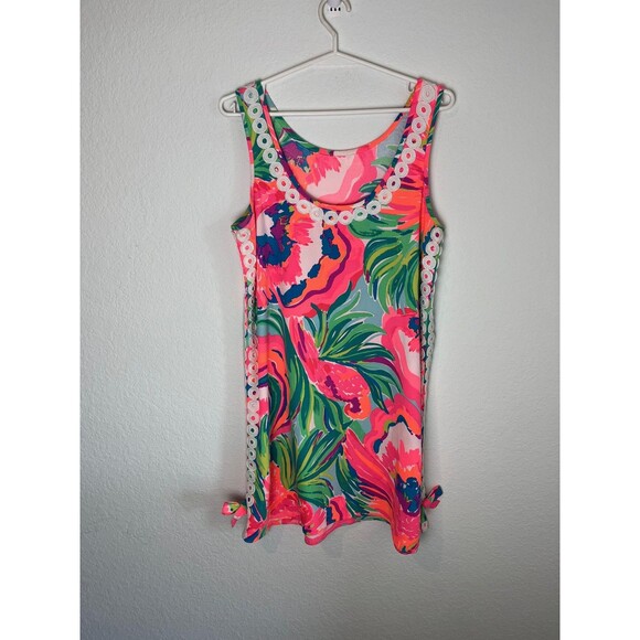 Lilly Pulitzer Dress Womens 2 Pink Floral Sleeveless Shift Bow Trim Summer Beach - Picture 3 of 7